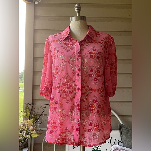 Like New (No Brand) Floral Pink Lightweight Women's Top | Size L - Picture 2 of 8